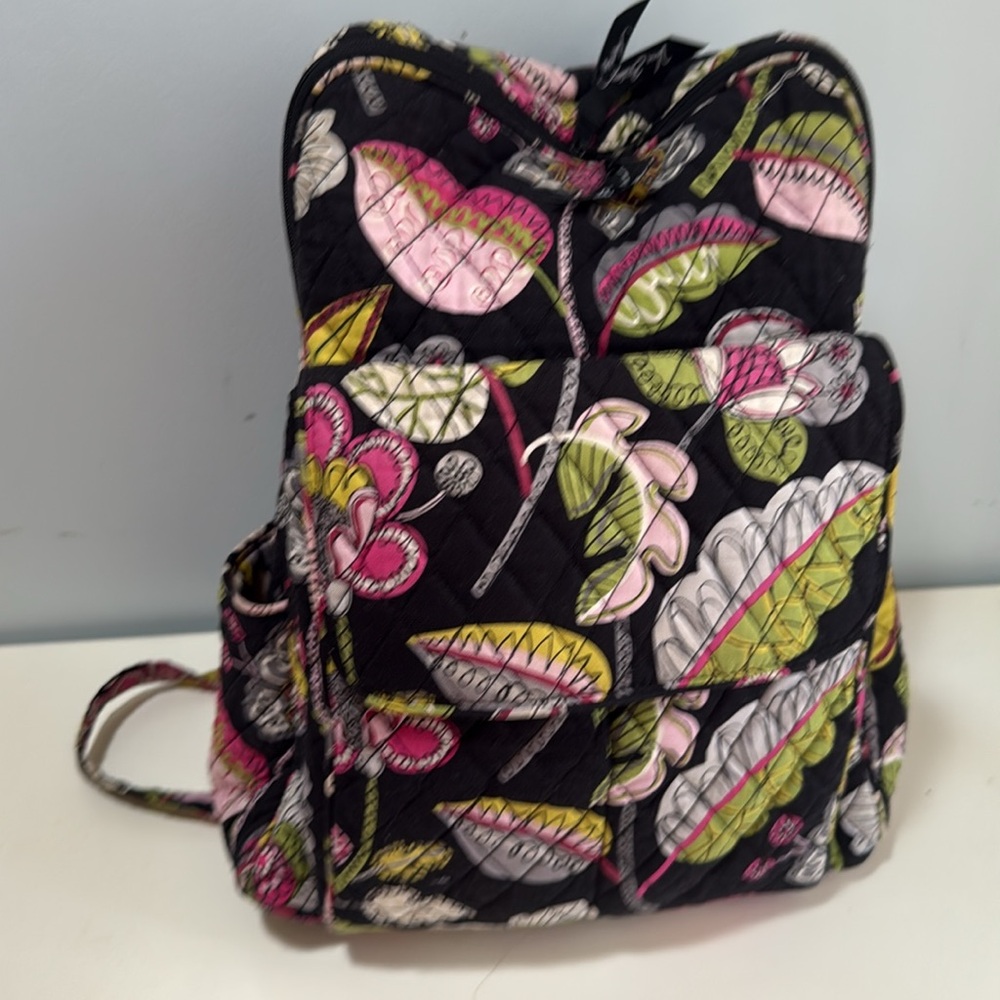 Vera Bradley Backpack 🎒 Floral Quilted black pink greens - Picture 2 of 16